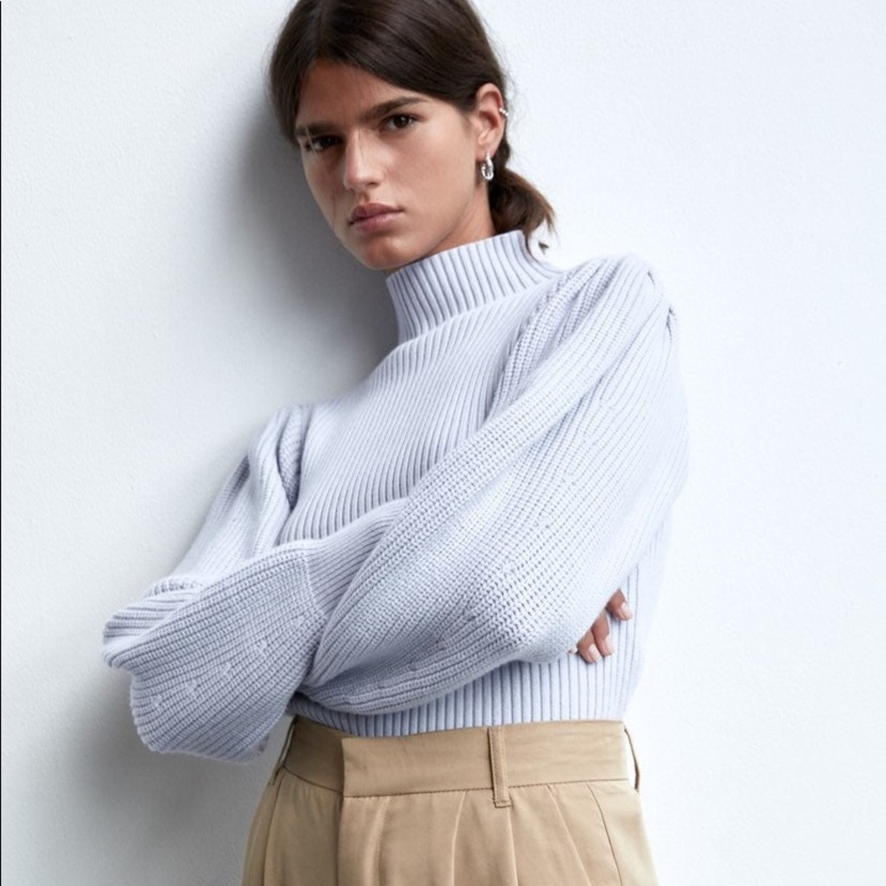 Zara Mock Neck Balloon Sleeve Sweater